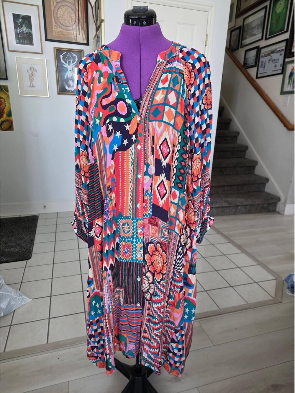 True Colours by La Moda clothing size L/XL midi dress 100% viscose silk